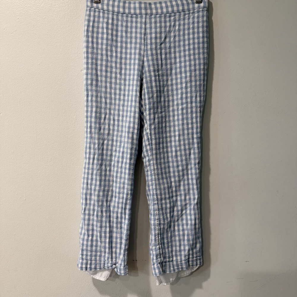 Abercrombie kids blue and white checked Gingham Seersucker‎ crop pant size 13/14
